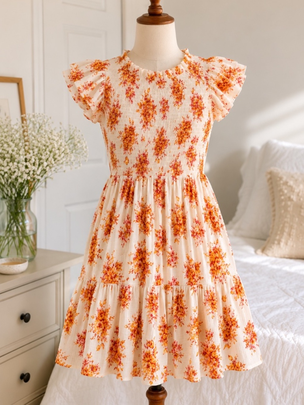 LOFT Cream & Coral Floral Dress Size S - Picture 2 of 2